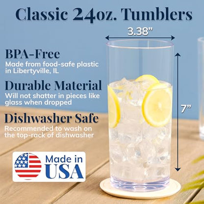 US Acrylic Classic Clear Plastic Reusable Drinking Glasses (Set of 6) 24oz Iced-Tea Cups | BPA-Free Tumblers, Made in USA | Top-Rack Dishwasher Safe (Pack of 3) - color: Clear, size: Iced-Tea Tumblers (Pack of 3)
