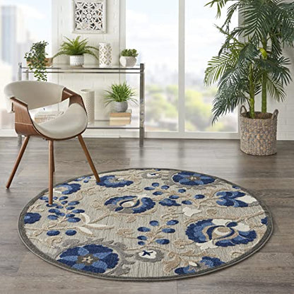 Nourison Home Aloha Natural Blue 5'3" x Round Area Rug - Easy Clean, Non Shedding, Bed Room, Living Room, Dining Room, Kitchen (5' x Round) - color: Natural Blue, size: 5'3" (Round)