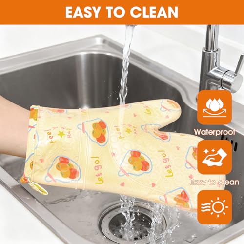 Silicone Oven Mitts Set Heat Resistant 2PCS Kitchen Mittens with Soft Cotton Lining Long Waterproof Non-Slip Oven Gloves for Cooking, BBQ, Baking-Fruit - color: Fruit