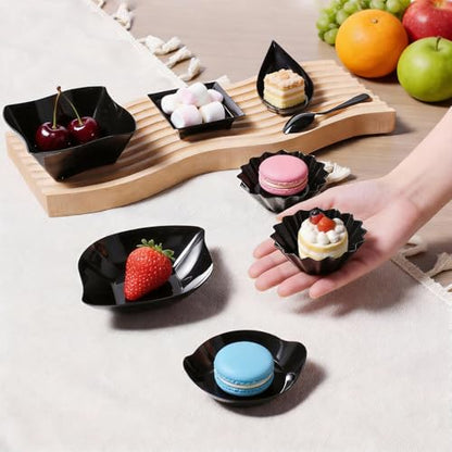 1200 Pcs Black Mini Disposable Appetizer Plates Set Include 6 Shaped Mini Dessert Plates, Fork-Spoon, Exquisite And Cute Banquet And Party Desechables Para Postres For Dessert And Appetizers - color: Black