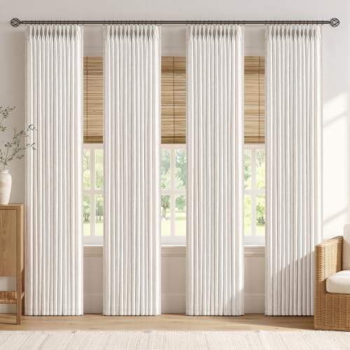 MIULEE 4 Panels Set Pinch Pleated Linen Curtains 90 Inches Long Natural | Living Room Bedroom, Thick Linen Textured Memory Trained Pleat Drapes Back Tab Light Filtering Window Curtains with Hooks - color: Natural, size: 40"W x 90"L (Pack of 4)