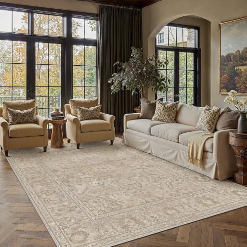 Area Rugs 6x9 Washable Rugs for Living Room Non-Shedding Bedroom Rug Textured Distressed Non Slip Stain Resistant Low Pile Throw Carpet for Home Decor (Brown) - color: Beige Brown, size: 6' x 9' (Rectangular)