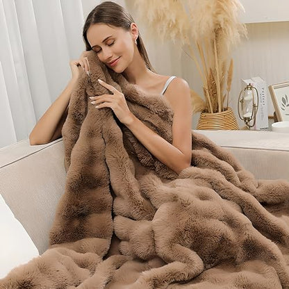 Soft Faux Fur Throw Blanket Solid Reversible Shaggy Blanket Plush Thick Fluffy Blankets Throws for Bed, Couch, Sofa, Office, Camping 50''x60'' Brown - color: D-brown, size: 50''x60''