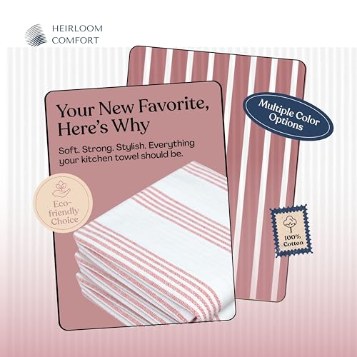 Rust Stripe Dish Towels, 3 Pack, 100% Cotton, Super Absorbent and Quick Dry, Multi Pin Striped Kitchen Towel Set, Durable Wash Cloths for Kitchen Use, Cleaning & Drying Dishes - color: Rust, style: 3 Pack