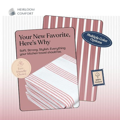 Rust Stripe Dish Towels, 3 Pack, 100% Cotton, Super Absorbent and Quick Dry, Multi Pin Striped Kitchen Towel Set, Durable Wash Cloths for Kitchen Use, Cleaning & Drying Dishes - color: Rust, style: 3 Pack