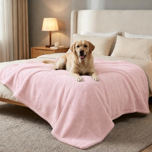 Waterproof Dog Blanket Reversible Fluffy Pet Bed Cover Pink Puppy Blankets Leakproof Sofa Couch Washable Cover Cat Pet Blanket for Warm-S - color: Pink, size: S-71*100cm(28*40in)