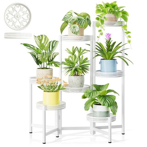 7 Tier Plant Stand Indoor Outdoor, Corner Tiered Plant Stands, Planter Display Rack for Multiple Plants, Wrought Iron Flower Stand, Folding Tall Plant Rack Shelf for House Patio Garden - WhiteWave - color: WhiteWave, size: 7-tiers