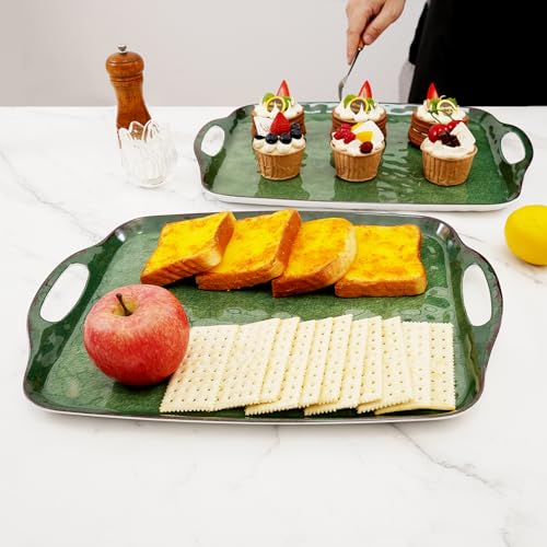 TP Melamine Serving Trays with Handles, 19" x 12", Set of 2, Retro Green | Large Rectangular Trays, Serving platters, Turkey and Party Serving, Lightweight, Break-resistant - color: Retro Green, size: 19" x 12"