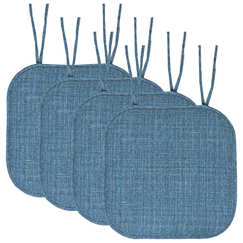 Sweet Home Collection Chair Cushion Memory Foam Pads with Ties Honeycomb Pattern Slip Non Skid Rubber Back Rounded Square 16" x 16" Seat Cover, 4 Pack, Aria Blue - color: Aria Blue, size: 4 Count (Pack of 1)
