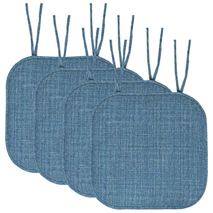 Sweet Home Collection Chair Cushion Memory Foam Pads with Ties Honeycomb Pattern Slip Non Skid Rubber Back Rounded Square 16" x 16" Seat Cover, 4 Pack, Aria Blue - color: Aria Blue, size: 4 Count (Pack of 1)