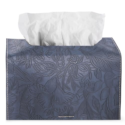 Leather Cover for Disposable Paper Hand Towel Box, Compatible with Kleenex Paper Hand Towel(1-Carved Dark Blue) - color: 1-carved Dark Blue