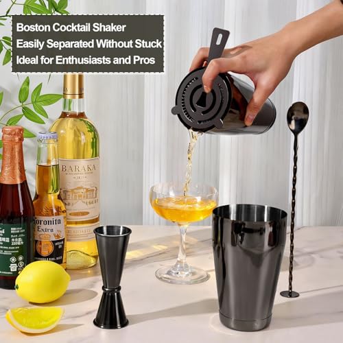 Mwellewm Cocktail Shaker Boston Shaker Set 15 Pcs Professional Bartender Kit Bar Shaker Stainless Steel Drink Shaker Bartending Beginner Martini Shaker Tin Mixed Alcohol Shaker Tool(Black) - color: Black
