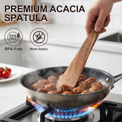 Acacia Wooden Spatula Set Non Toxic Kitchen Utensil Set Slotted Turner | Flat Wood Wok Spatulas for Cooking Spoon Kitchen Spurtle Bamboo Cooking Utensils Fish Egg Flipper Spatula Cast Iron Scraper - size: 4 Pieces