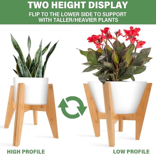 LEIMO KPARTS Adjustable Bamboo Plant Stand (8-12 inches), Mid Century Modern Indoor Plant Holder