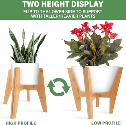 LEIMO KPARTS Adjustable Bamboo Plant Stand (8-12 inches), Mid Century Modern Indoor Plant Holder