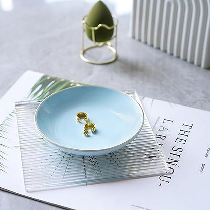 HANKOR 4.75" Ceramic Jewelry Tray, Small Ring Dish Holder Trinket Tray, Catch All Trays for Ring Earring Necklace Key, Christmas Gifts for Women Girls (Light Blue) - color: Light Blue