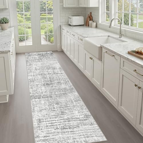 LOONGRUG Runner Rug 3x10 Machine Washable Non-Slip Neutral Modern Rug Grey | Abstract Soft Stain Resistant Indoor Accent Throw Carpet for Hallway Kitchen Bathroom Laundry Room Bedroom - color: Grey, size: 3' x 10' (Runner)