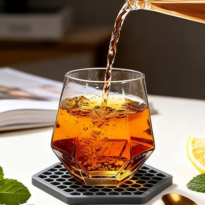 Stemless Wine Glasses Set of 12, 11 oz Diamond Wine Glasses | Geometric Glass Cups, Clear Glassware Tumblers for Red White Wine, Cocktail, Bourbon, Whiskey