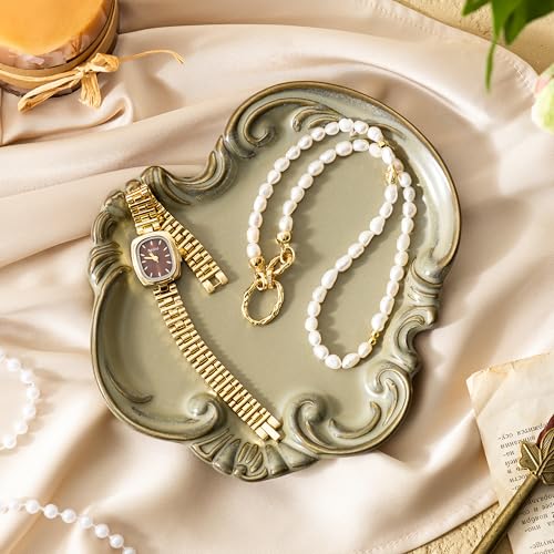 Ceramic Ring Dish, Jewelry Tray, Jewelry Dish, Cute Trinket Tray, Ceramic Trinket Dish, Small Key Bowl, Aesthetic Nightstand Organizer for Keys Coins, Trinket Tray for Vanity, Gift for Mom, Green - color: Green