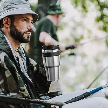 20 oz Insulated Travel Coffee Mug Tumbler with Handle and Straw | Leakproof Stainless Steel Coffee Cup with Lid, Double Wall Vacuum Ice Thermal Cup, Navy, 2 Pack - color: .Navy, size: 2 Count (20 oz)