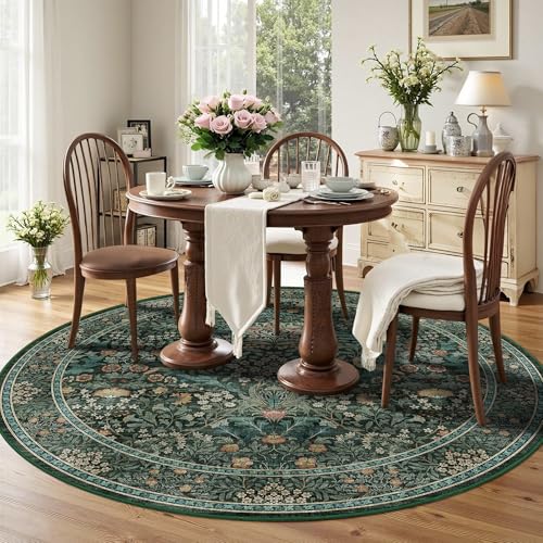 6ft Round Washable Area Rug Non-Slip Rug for Living Room Green Blue - color: Dark Green (Larger Pattern), size: 6' (Round)