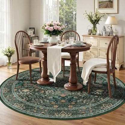 6ft Round Washable Area Rug Non-Slip Rug for Living Room Green Blue - color: Dark Green (Larger Pattern), size: 6' (Round)