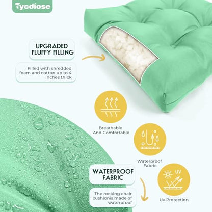All Weather Outdoor Wicker Chair Cushions of 3 Pieces, Waterproof Outdoor Wicker Chair Cushion for Patio Furniture Loveseat Settee Bench, 1 Loveseat and 2 U-Shaped Thickened Cushions, Cyan - color: Cyan
