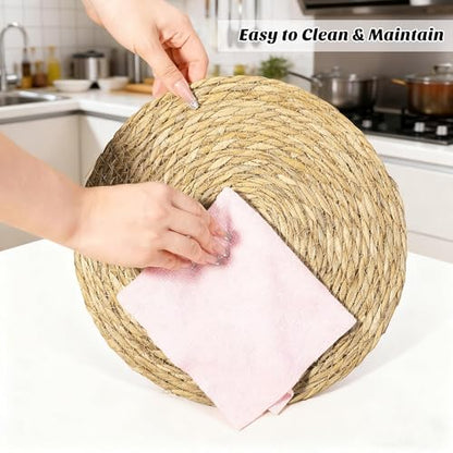 Elcoho 40 Pieces Round Woven Placemats 12 Inch Boho Rattan Placemats Farmhouse Braided Place Mats Woven Plate Chargers Rustic Wicker Table Mats for Dining Table - size: 12 Inch