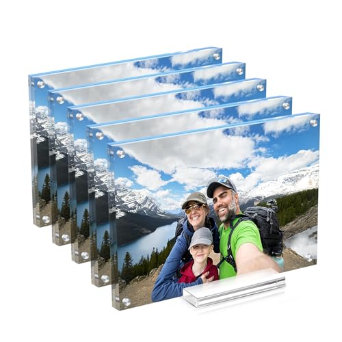 Acrylic Picture Frames 4x6 In 5 Pack,Clear Magnetic Photo Frame | Double Sided Frameless Floating, Can Horizontal & Vertical Tabletop, for Family,Office,Wedding Certificate Documents Frame - size: 4x6 in-5 pack