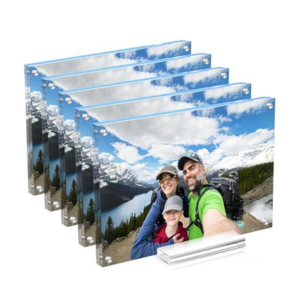 Acrylic Picture Frames 4x6 In 5 Pack,Clear Magnetic Photo Frame | Double Sided Frameless Floating, Can Horizontal & Vertical Tabletop, for Family,Office,Wedding Certificate Documents Frame - size: 4x6 in-5 pack