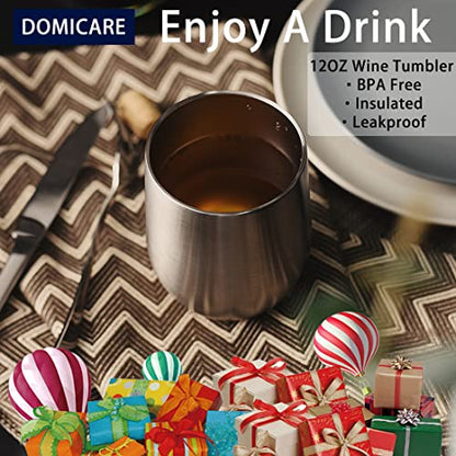 DOMICARE Stainless Steel Wine Tumbler Bulk with Lid, Personalized Insulated Tumblers Set, 12oz Travel Coffee Cups Pack of 1, Stainless steel - color: Stainless Steel, size: 1 Count (Pack of 1)