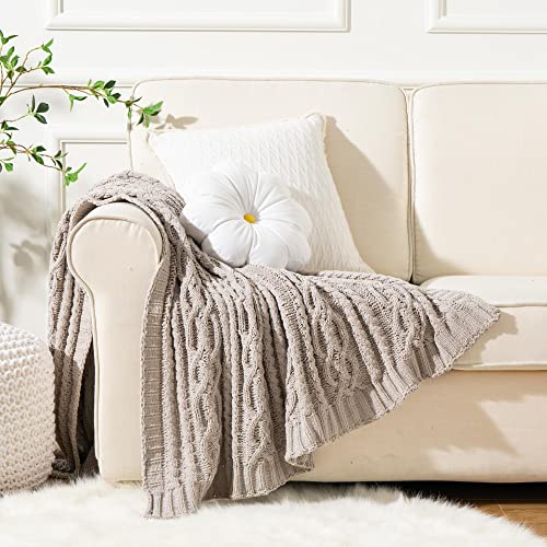 Battilo Light Grey Throw Blanket for Couch, Woven Chenille Knit Throw Blanket Versatile for Chair, 51 x 67 Inch Super Soft Warm Decorative Blanket for Bed, Sofa and Living Room | Cable Knit Throw Blanket, Soft Cozy Woven Chenille Throw Blanket for Bed, So
