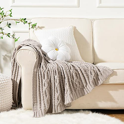 Battilo Light Grey Throw Blanket for Couch, Woven Chenille Knit Throw Blanket Versatile for Chair, 51 x 67 Inch Super Soft Warm Decorative Blanket for Bed, Sofa and Living Room | Cable Knit Throw Blanket, Soft Cozy Woven Chenille Throw Blanket for Bed, So