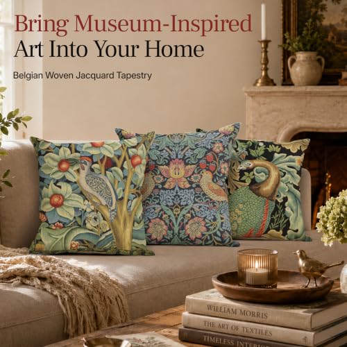 William Morris Strawberry Thief A Blue Tapestry Throw Pillow Cover 18 x 18 - color: Blue Strawberry Thief