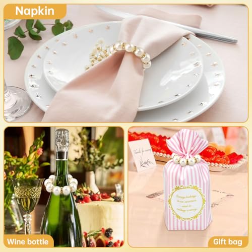 60 Pcs Pearl Napkin Rings Set - Elegant Faux Rhinestone Beaded Napkin Holders, Serviette Buckles for Cloth Napkins, Weddings, Banquets, Holiday Dinner Parties & Table Decor