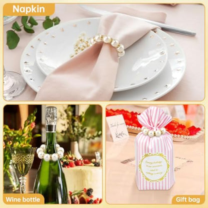 60 Pcs Pearl Napkin Rings Set - Elegant Faux Rhinestone Beaded Napkin Holders, Serviette Buckles for Cloth Napkins, Weddings, Banquets, Holiday Dinner Parties & Table Decor