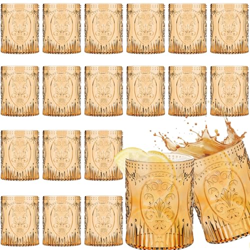 Qinyoung 24 Pack Vintage Plastic Wine Glasses 8.5oz,Yellow | Stemless Embossed Design, Shatterproof Reusable Drinking Cups for Baby Shower Wedding Party Events, Vintage Drinkware - color: Yellow
