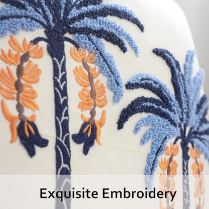 Embroidered Throw Pillow Covers 18x18 Pack of 2 Blue Palm Tree | Ocean-Themed,Durable Fabric,Square Pillow Cover,Boho Decorative,Hidden Zipper,Aesthetic Design,Ideal Gift,Machine Washable - color: Blue Palm Tree