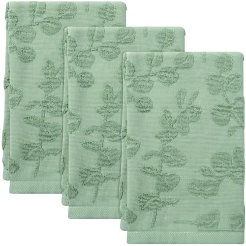 3 Pack Sage Green Eucalyptus Hand Towels 100% Cotton,13.7x29.5 Inch | Green Leaves Soft Decorative Towel for Home Bathroom Kitchen Decor Gift - color: Sage Green