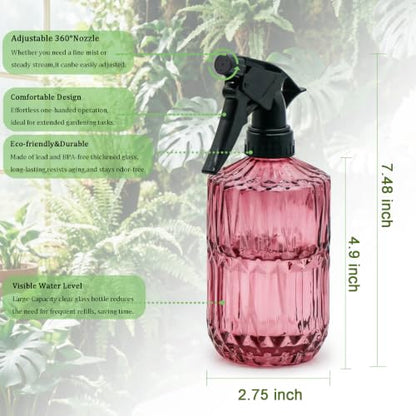 Glass Plant Mister 13.5 oz Fine Mist Plant Spray Bottle Amaranth | Adjustable Mist Nozzle PET Nozzle+Thickened Glass Bottle Gardening and Pet Cleaning, Water Misters Gifts for Plant Lovers - color: C-red