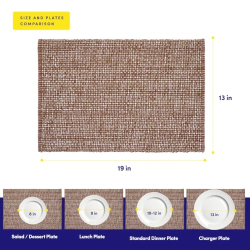 Sweet Home Collection 100% Cotton Placemats for Dining Room Rectangle Two Tone Woven Fabric 13" x 19" Soft Durable Table Mat Set, Set of 6, Chocolate - color: Chocolate, size: Rectangle 13" x 19"