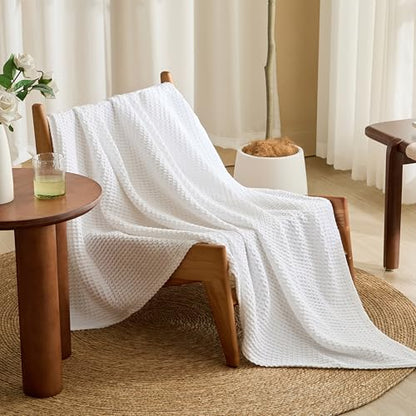 EGOHOME Cotton Two-Tone Check Pattern Waffle Blanket King Size | Bright White, 108"x90", Lightweight Soft & Breathable for Bed, Couch, Sofa, All Seasons - color: Bright White, size: King