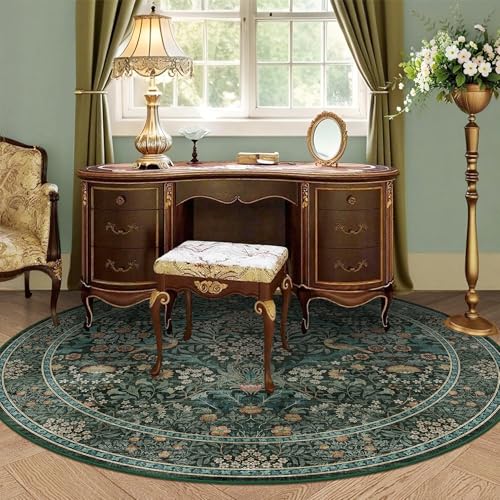 6ft Round Washable Area Rug Non-Slip Rug for Living Room Green Blue - color: Dark Green (Larger Pattern), size: 6' (Round)