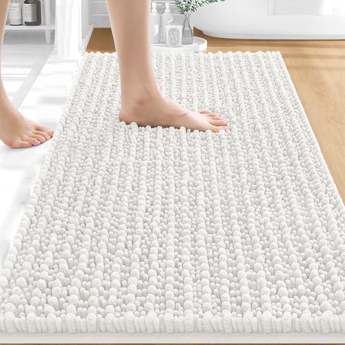 OLANLY Bathroom Rugs 30x20, Thick Soft Absorbent Chenille Bath Rugs | Ivory, Shaggy Bath Mat with Quick-Drying Rubber Backing, Machine Washable for Floor, Tub and Shower, Home Decor Accessories - color: Ivory, size: 30" x 20"