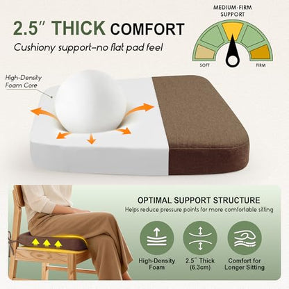 kingphenix Chair Cushions for Dining Chairs, Set of 6, 2.5 Inches Thick | High-Density Foam Kitchen Chair Cushions with Ties, Non-Slip Bottom and Removable Machine-Washable Covers, 17 x 16 in, Brown - color: Brown, size: 6 Count(Pack of 1)