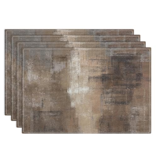 Emvency Farmhouse Placemats Set of 4, 12x18 Inch, Grey and Dark Brown | Abstract Art Painting Table Mats for Outdoor Home Party Kitchen Dining Decoration - color: Abstract Brown 2, size: Set of 4