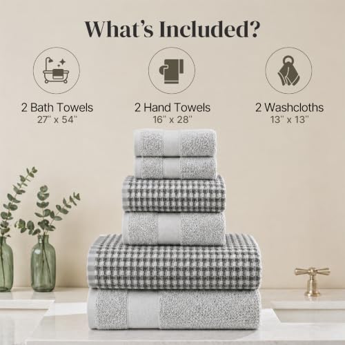 Modern Threads 6 Piece Cotton Bath Towel Set – Ultra Soft 600 GSM Towels – Bathroom Set with Hand Towels and Washcloths – Waffle (Silver Cloud) - color: Silver Cloud, size: Standard, style: Waffle
