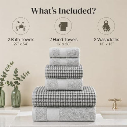 Modern Threads 6 Piece Cotton Bath Towel Set – Ultra Soft 600 GSM Towels – Bathroom Set with Hand Towels and Washcloths – Waffle (Silver Cloud) - color: Silver Cloud, size: Standard, style: Waffle