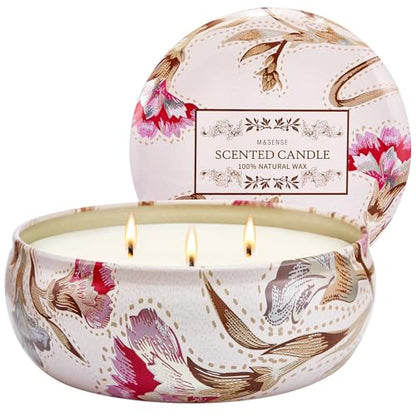 M&SENSE Soy Candle Mimosa Rose Scented 12oz 3-Wick | Triple Wick, 40 Hour Long Burn, Non-Toxic,100% Natural SoyWax, Stress Relaxing Aromatherapy Candle Gift for Women Men - color: Mimosa Rose