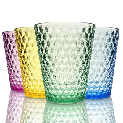 Lily's Home Unbreakable Premium Drinking Glasses Set of 4, Plastic Cups, Reusable Drinkware, Tumblers Water Cups Shatterproof & Stackable, Indoor & Outdoor cups 3.4in×4.3in,13.5oz. Made in Taiwan. - size: 13.5 Ounces (Hexagonal)